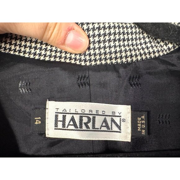 Custom Tailored By Harlan Houndstooth Duster Sz 14 Medusa Buttons Classic Preppy - Picture 7 of 8